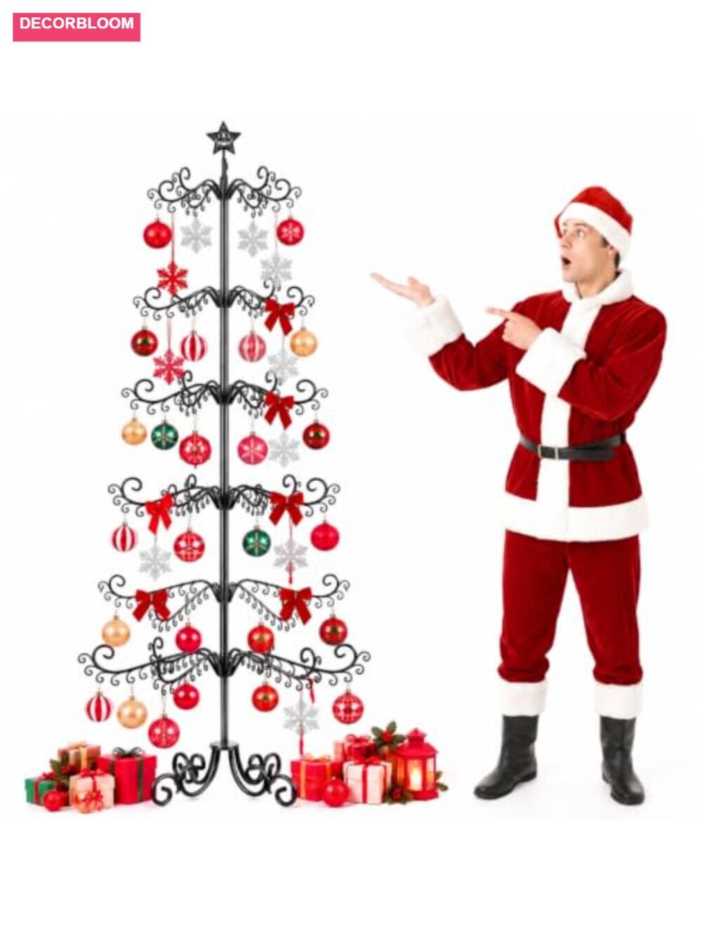 7.5 ft Metal Christmas Tree Ornament Display Stand 255 Hooks Wrought Iron